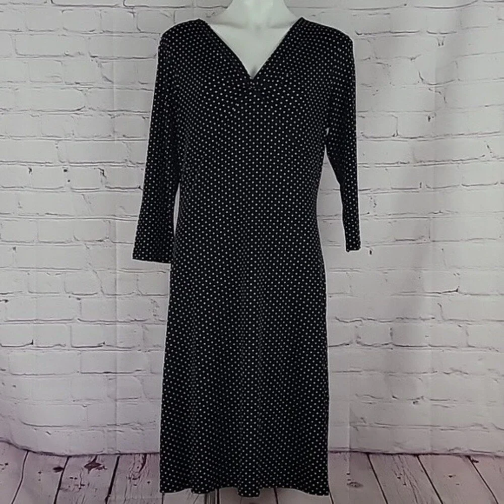 Talbots Black with White polkadot long sleeve dress. Size 12P.